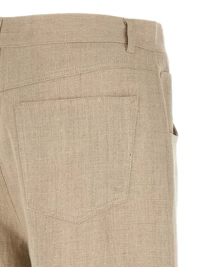 Séfr Beige Regular Flat Front Pants In Brown