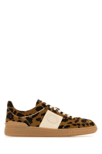 Valentino Garavani Upvillage Trainer In Pony-effect Calfskin Leather Woman Animal Print 39.5 In Brown