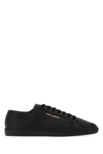 Saint Laurent Leather Sneakers With Almond Toe And Perforated Style In Black
