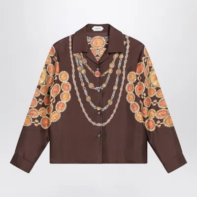 Versace Shirt Printed Shirt Look 62 Brown With Printed Silk Motif For Women