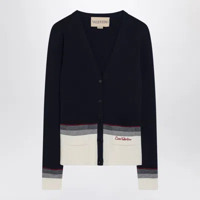 Valentino Garavani Virgin Wool Cardigan In Blue