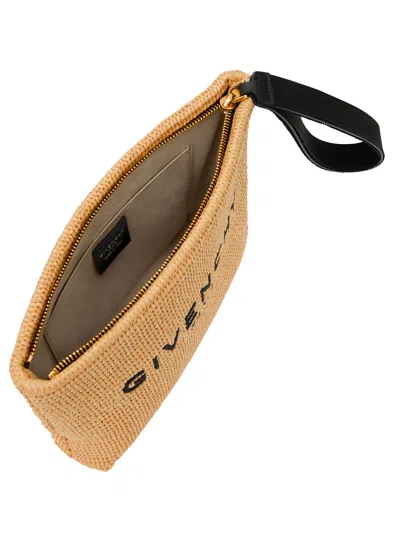 Givenchy Logo-embroidered Raffia Pouch In Brown