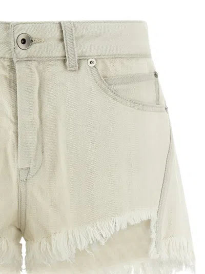 Rick Owens Denim Shorts With Bias Cutoffs In Neutral