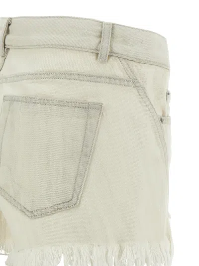 Rick Owens Denim Shorts With Bias Cutoffs In Neutral
