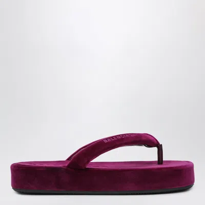 Balenciaga Jet Lag Stretch Velvet Platform Thong Sandals In Purple