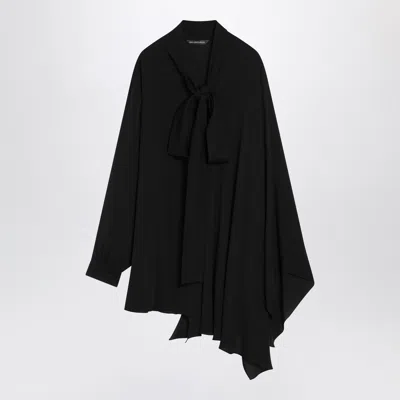 Balenciaga Asymmetric Black Silk Blouse With Scarf Women In Black