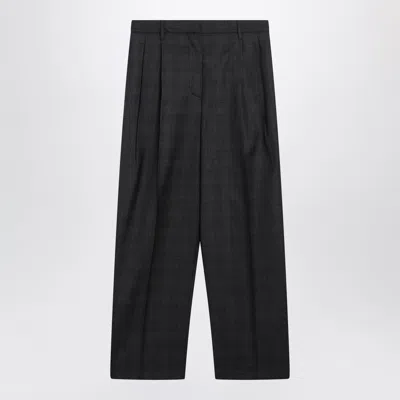 Prada Grey Wool Trousers With Check Pattern