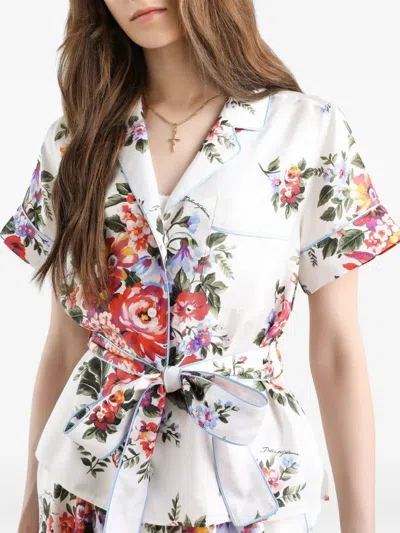 Dolce & Gabbana Vanity Floralprint Silk Twill Shirt In White In Brown
