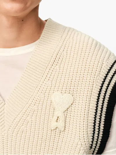 Ami Alexandre Mattiussi Ami Paris Ribbed Wool Sleeveless Ami De Coeur Sweater In Neutral