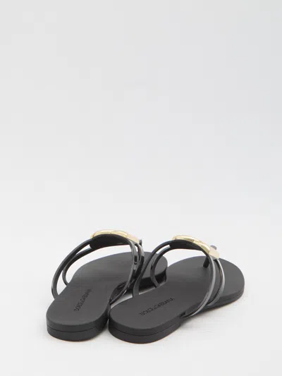 Dolce & Gabbana Women Black Thong Sandals With Logo Plaque On The Front In Rubber Woman