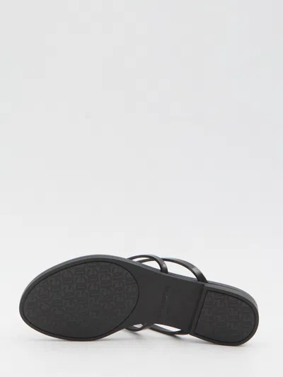 Dolce & Gabbana Women Black Thong Sandals With Logo Plaque On The Front In Rubber Woman