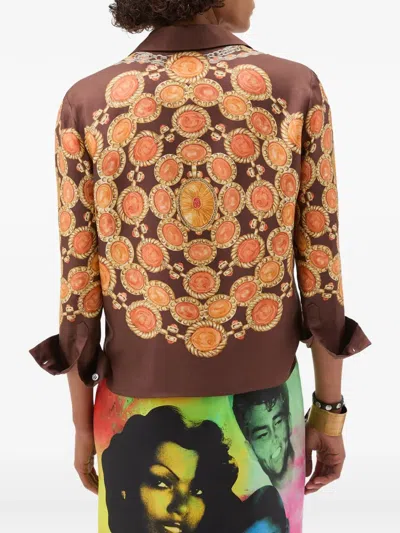 Versace Shirt Printed Shirt Look 62 Brown With Printed Silk Motif For Women