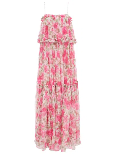 Chloé Chloe Floral Print Ruffled Silk-chiffon Maxi Dress In Pink