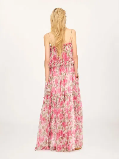 Chloé Chloe Floral Print Ruffled Silk-chiffon Maxi Dress In Pink