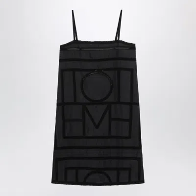 Totême Toteme Monogram Midi Dress In Silk With Embroidered Trim In Black