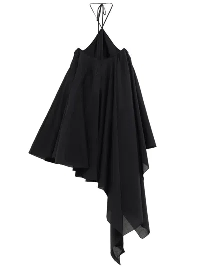Jacquemus Courte Asymmetric Cotton-blend Crepon Halterneck Dress In Black