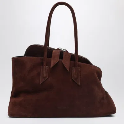 Attico Rectangular Suede Finish Double Handles Shoulder Bag In Brown