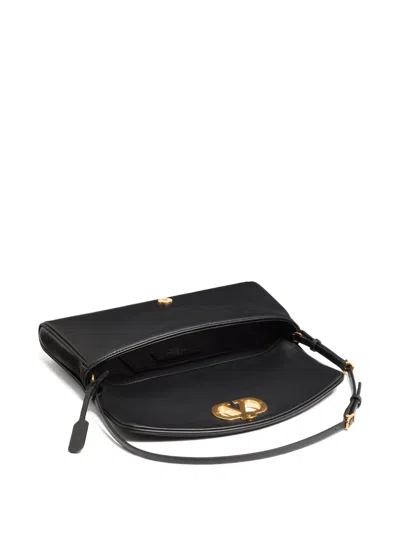 Valentino Devain Leather Shoulder Bag With Metal Vlogo Signature In Black
