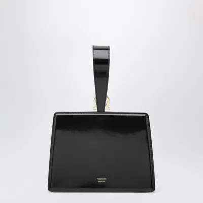 Ferragamo Mini Embellished Patent-leather Clutch In Black