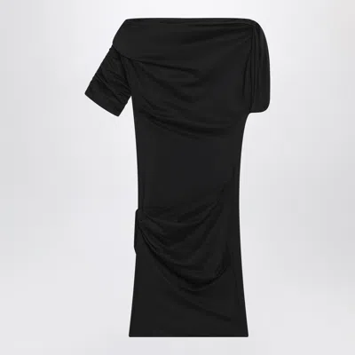 Jacquemus Asymmetrical One-shoulder Bodycon Mini Dress With Ruched Sleeve In Black
