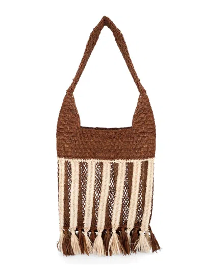 Isabel Marant Handwoven Raffia Tote Bag With Fringe And Logo Detail In Brown