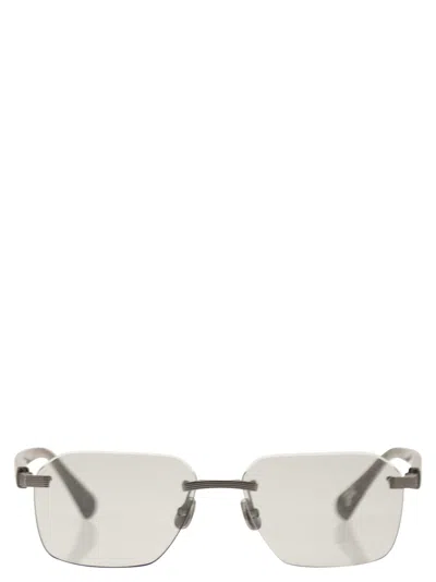 Brunello Cucinelli Men Rectangular Titanium Sunglasses In Neutral
