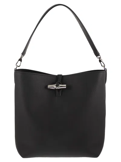 Longchamp Medium Le Roseau Leather Hobo Bag In Black