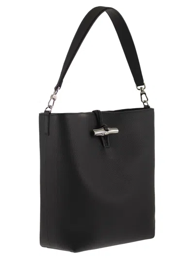 Longchamp Medium Le Roseau Leather Hobo Bag In Black