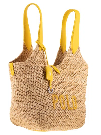 Polo Ralph Lauren Polo Play Raffia And Leather Tote Bag In Yellow