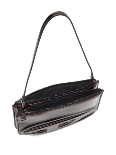 Diesel Twin-double-pouch Embossed-leather Shoulder Bag In Black