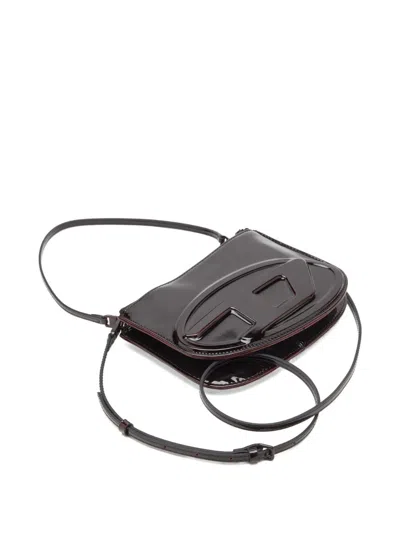 Diesel Twin-double-pouch Embossed-leather Shoulder Bag In Black