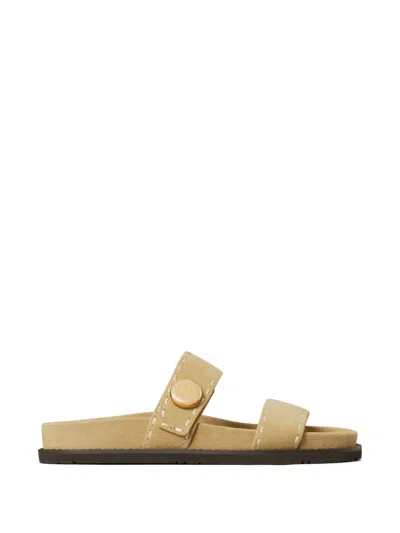 Tory Burch Button Strap Slide Sandals In Brown