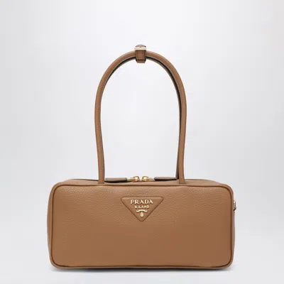 Prada Leather Shoulder Bag Double Handles Rectangular In Brown