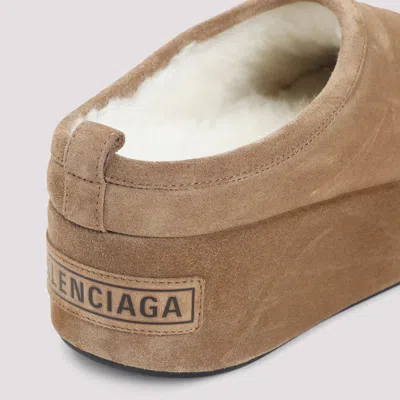 Balenciaga Women Alaska Soft Suede Mule With Plateau In Brown