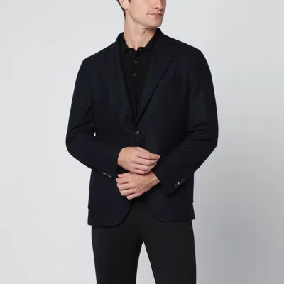 Santaniello Navy Blue Single Breasted Wool Jacket In Black