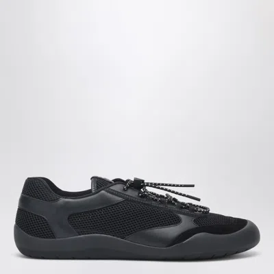 Prada Speedrock Leather And Mesh Fabric Sneakers In Black