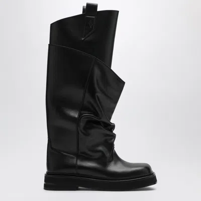 Attico 'passeggiata' Black Boots With Heel-tab And Rubber Sole In Leather Woman