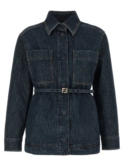 Fendi Go-to Denim Shirt Jacket With Quilted Ff Motif Clothing In Blue