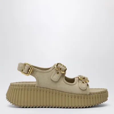 Chloé Chloe Nama Whipstitched Suede Wedge Sandals In Brown