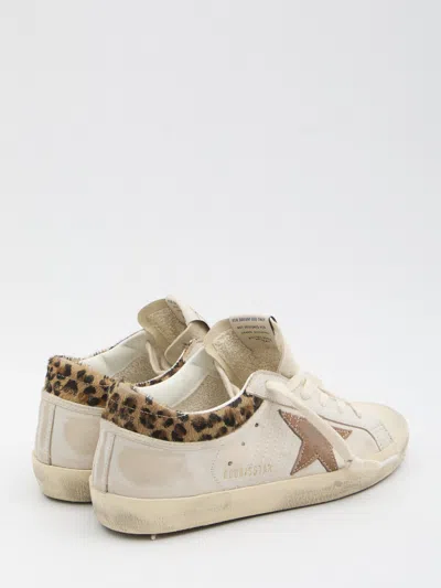 Golden Goose Super-star Sneakers In Suede With Worn Effect And Leopard Print Hairy Cow In White