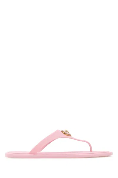 Versace Gianni Ribbon Pink Sandals With Metallic Medusa Head On The Front In Rubber Woman