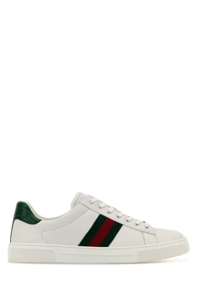 Gucci Women White Leather Ace Sneakers With Web Detail In Multi