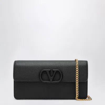 Valentino Garavani Vlogo Signature Grainy Calfskin Wallet With Chain Woman Black Uni In Black