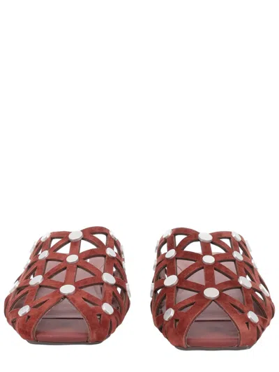 Ash Bone Embellished Open Toe Mule In Red