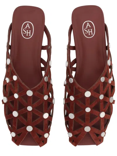 Ash Bone Embellished Open Toe Mule In Red
