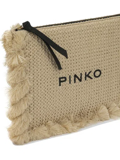 Pinko Beige Polypropylene Polyester Polyester Cotton Polyamide Polyurethane Clutch In Brown