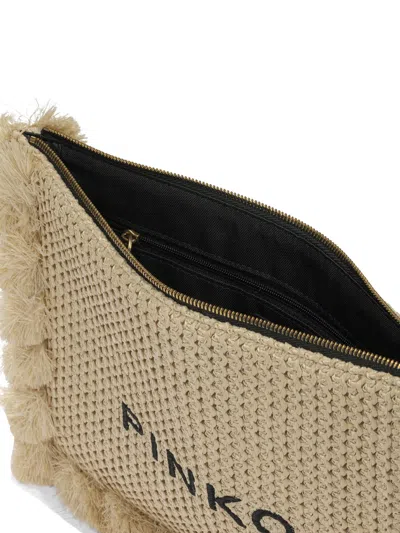 Pinko Beige Polypropylene Polyester Polyester Cotton Polyamide Polyurethane Clutch In Brown