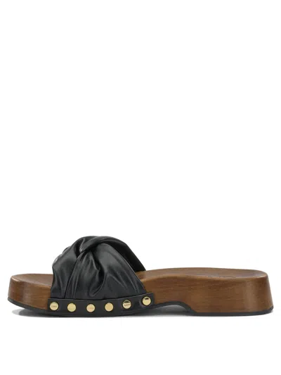 Ganni Tia Fairy Black Recycled Leather Polyurethane Polyester Wood Slides