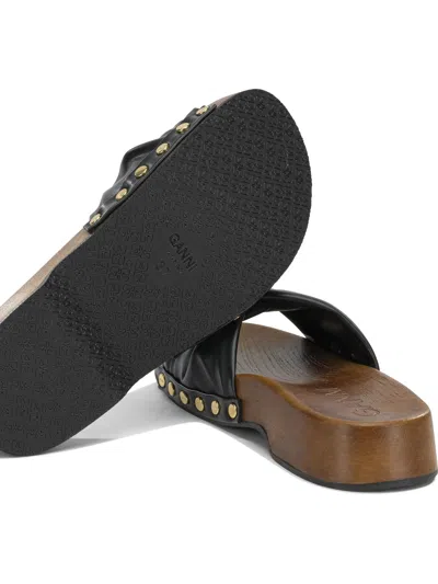 Ganni Tia Fairy Black Recycled Leather Polyurethane Polyester Wood Slides