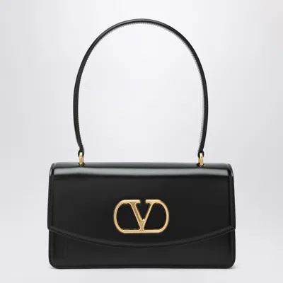 Valentino Vain Tote Bag In Shiny Calfskin With Metallic Vlogo Signature Detail In Black